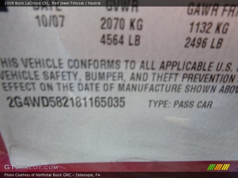 Red Jewel Tintcoat / Neutral 2008 Buick LaCrosse CXL