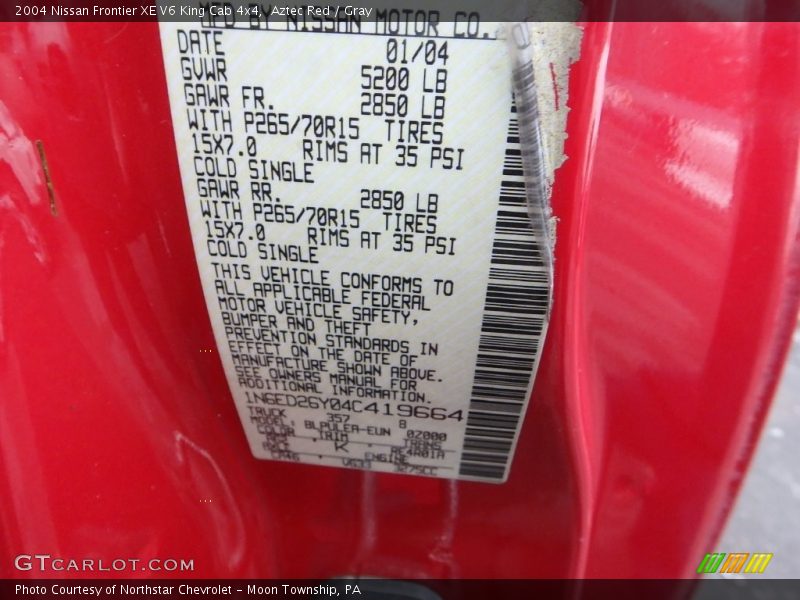 Aztec Red / Gray 2004 Nissan Frontier XE V6 King Cab 4x4