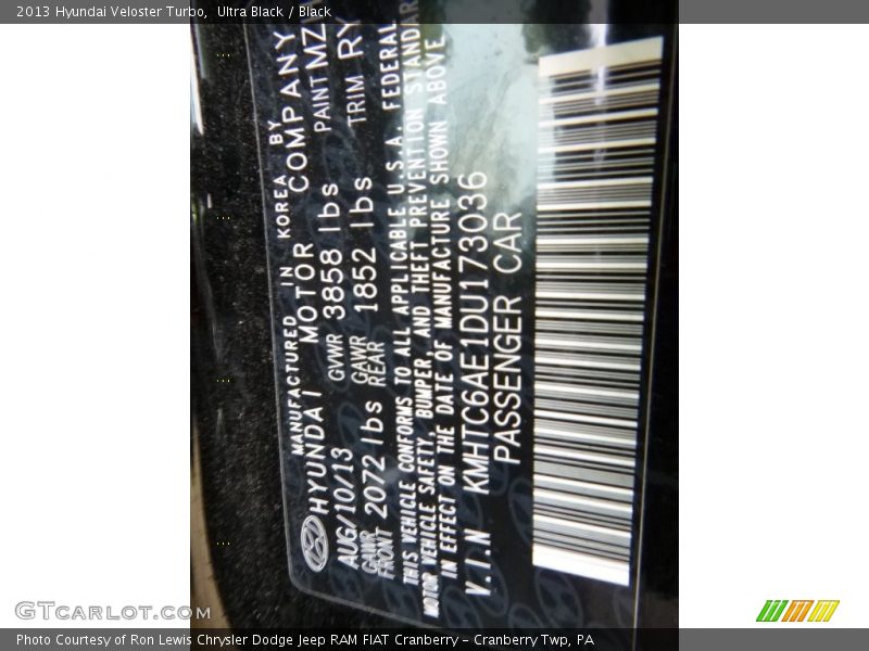 Ultra Black / Black 2013 Hyundai Veloster Turbo