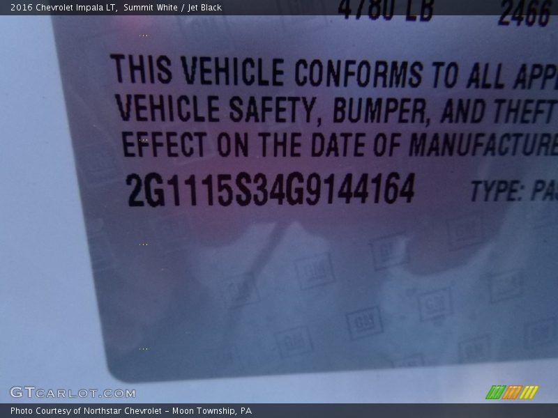 Summit White / Jet Black 2016 Chevrolet Impala LT