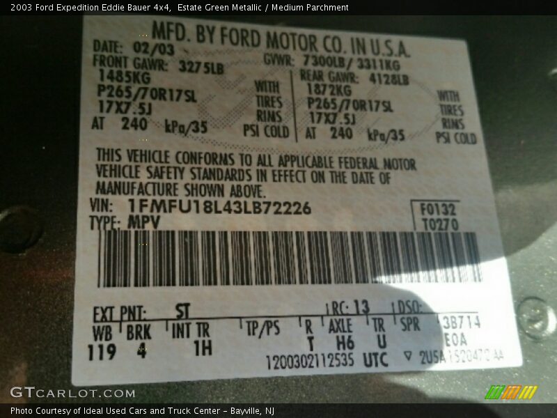 Estate Green Metallic / Medium Parchment 2003 Ford Expedition Eddie Bauer 4x4