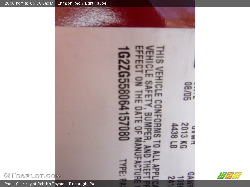 Crimson Red / Light Taupe 2006 Pontiac G6 V6 Sedan