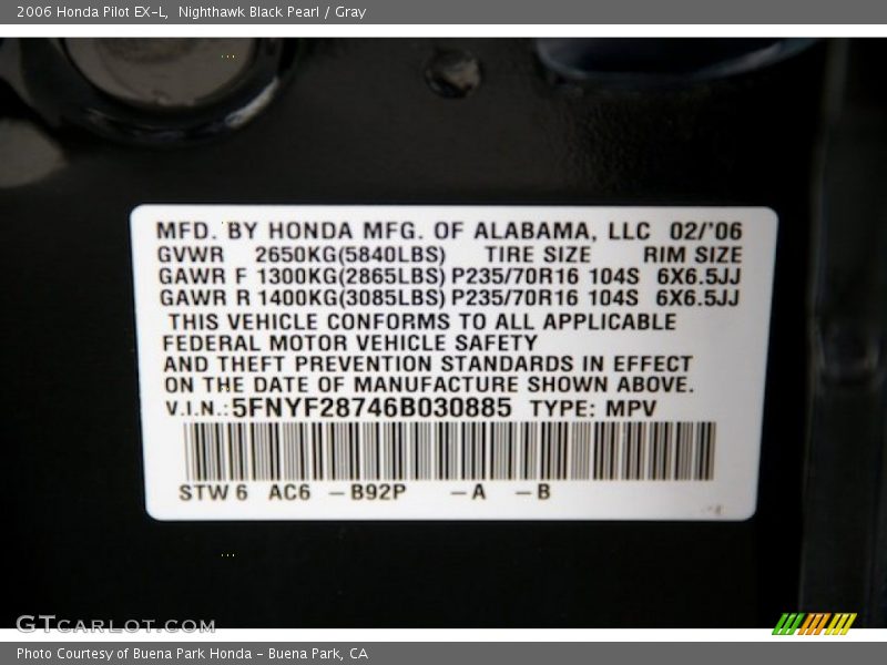 Nighthawk Black Pearl / Gray 2006 Honda Pilot EX-L