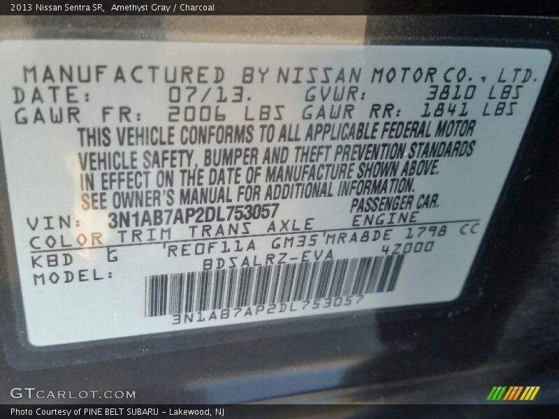 Amethyst Gray / Charcoal 2013 Nissan Sentra SR