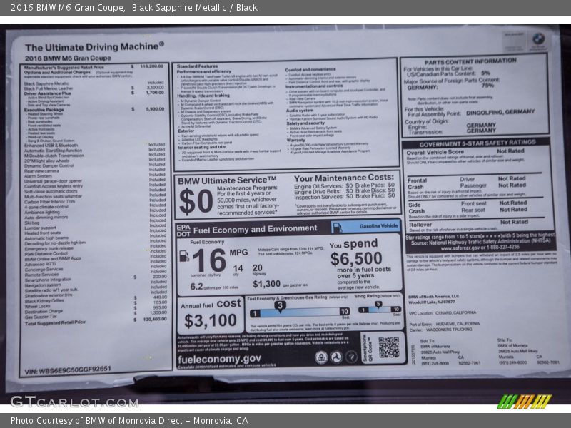 Black Sapphire Metallic / Black 2016 BMW M6 Gran Coupe