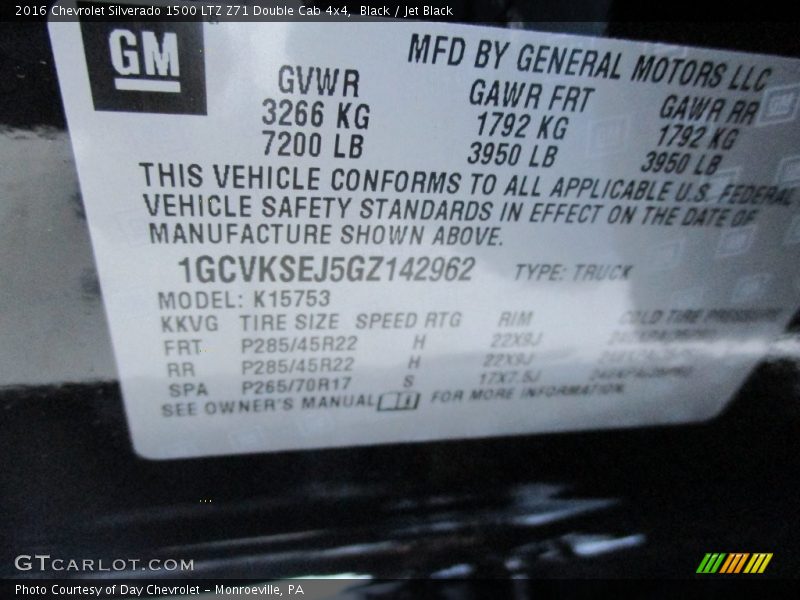 Black / Jet Black 2016 Chevrolet Silverado 1500 LTZ Z71 Double Cab 4x4