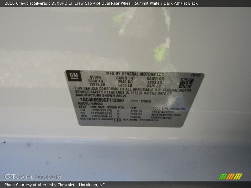 Summit White / Dark Ash/Jet Black 2016 Chevrolet Silverado 3500HD LT Crew Cab 4x4 Dual Rear Wheel