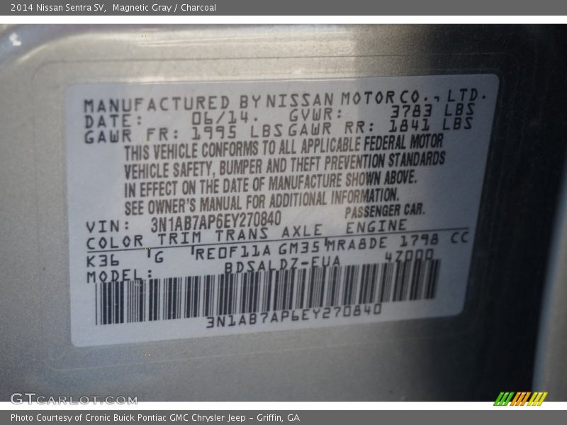 Magnetic Gray / Charcoal 2014 Nissan Sentra SV