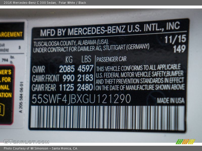 Polar White / Black 2016 Mercedes-Benz C 300 Sedan