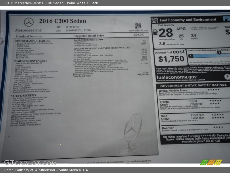 Polar White / Black 2016 Mercedes-Benz C 300 Sedan