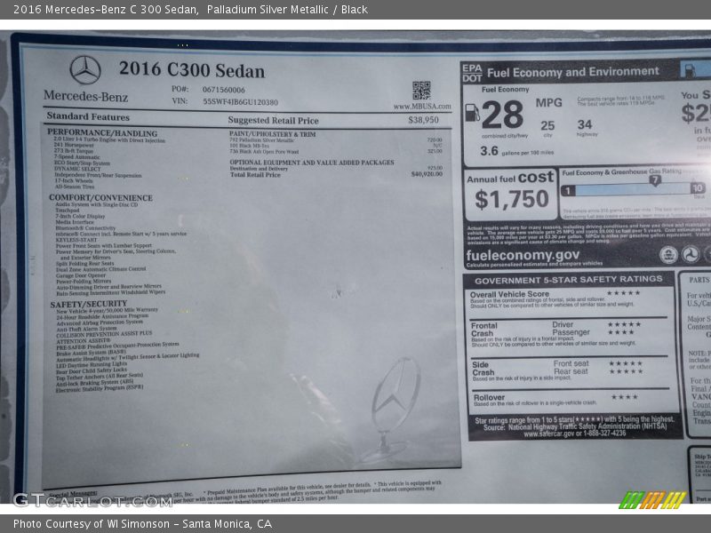 Palladium Silver Metallic / Black 2016 Mercedes-Benz C 300 Sedan