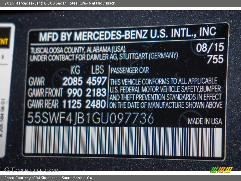 Steel Grey Metallic / Black 2016 Mercedes-Benz C 300 Sedan