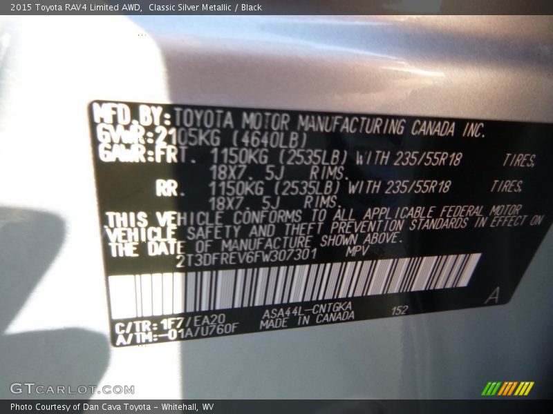 Classic Silver Metallic / Black 2015 Toyota RAV4 Limited AWD