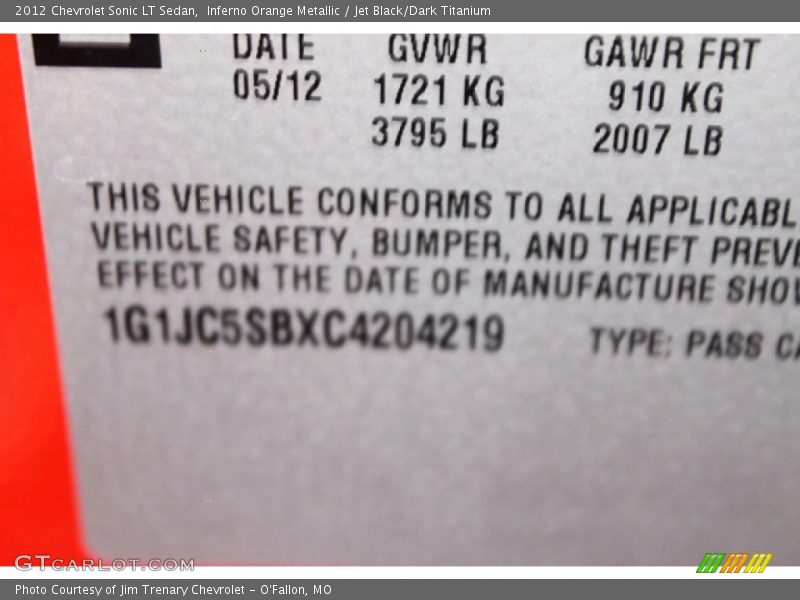 Inferno Orange Metallic / Jet Black/Dark Titanium 2012 Chevrolet Sonic LT Sedan
