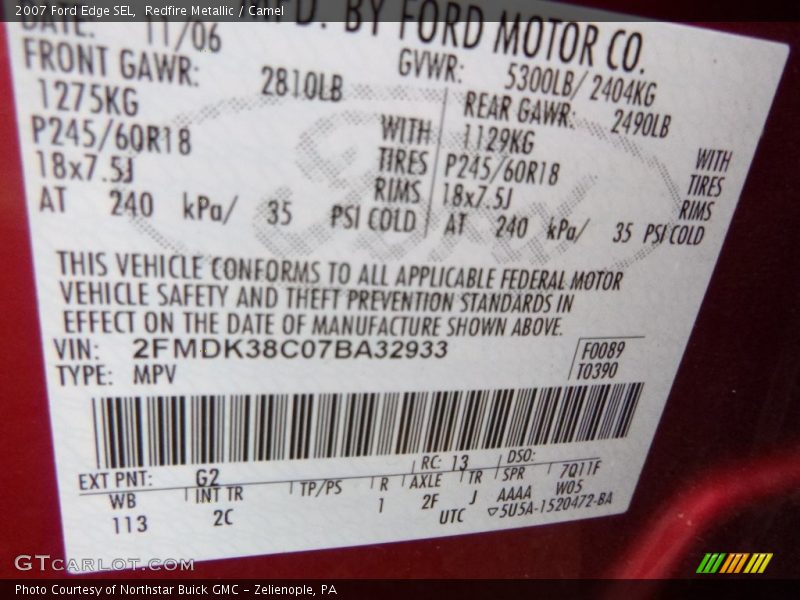 Redfire Metallic / Camel 2007 Ford Edge SEL