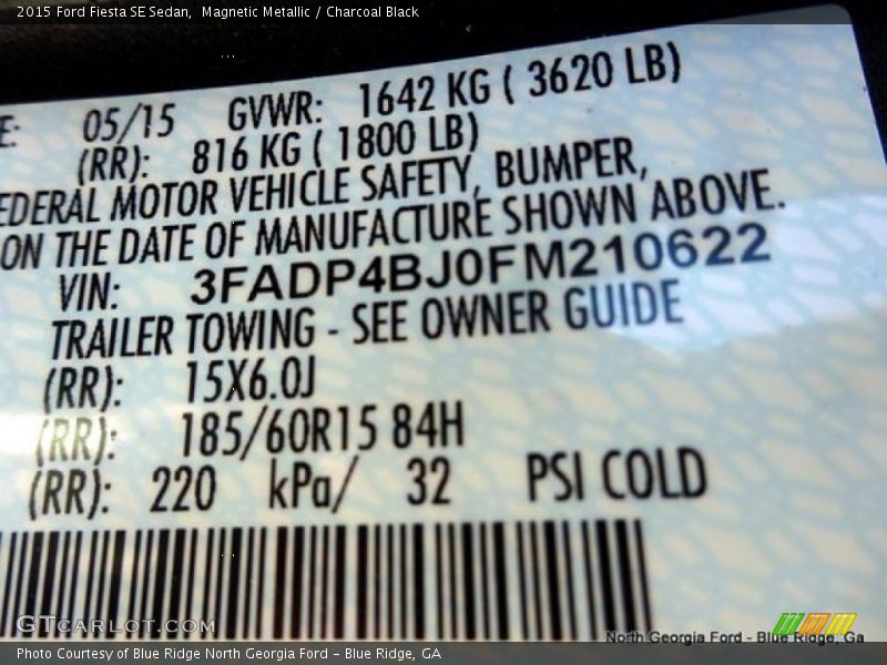 Magnetic Metallic / Charcoal Black 2015 Ford Fiesta SE Sedan
