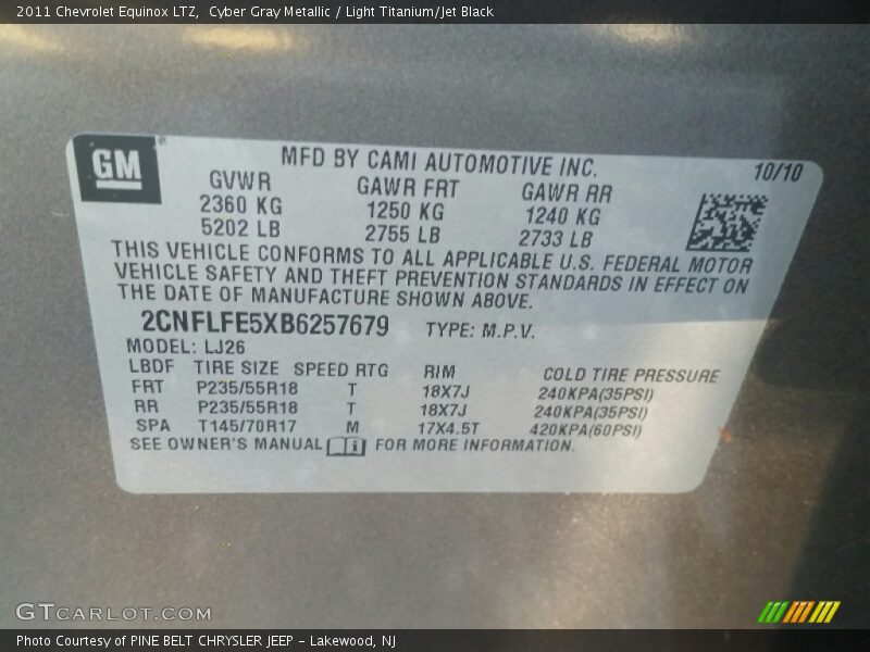 Cyber Gray Metallic / Light Titanium/Jet Black 2011 Chevrolet Equinox LTZ