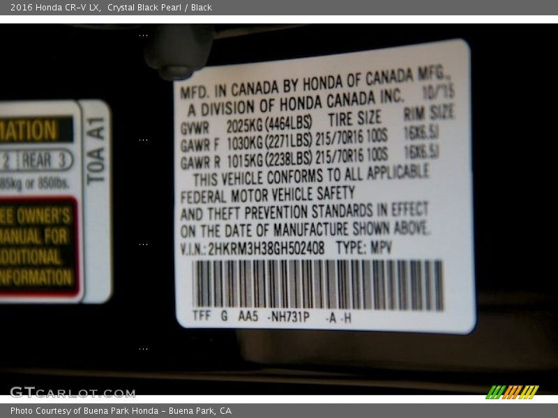 Crystal Black Pearl / Black 2016 Honda CR-V LX