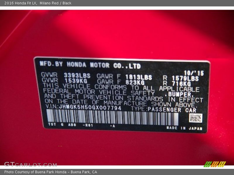 2016 Fit LX Milano Red Color Code R81