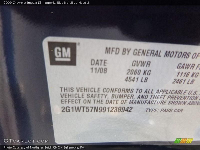Imperial Blue Metallic / Neutral 2009 Chevrolet Impala LT