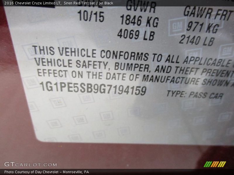 Siren Red Tintcoat / Jet Black 2016 Chevrolet Cruze Limited LT