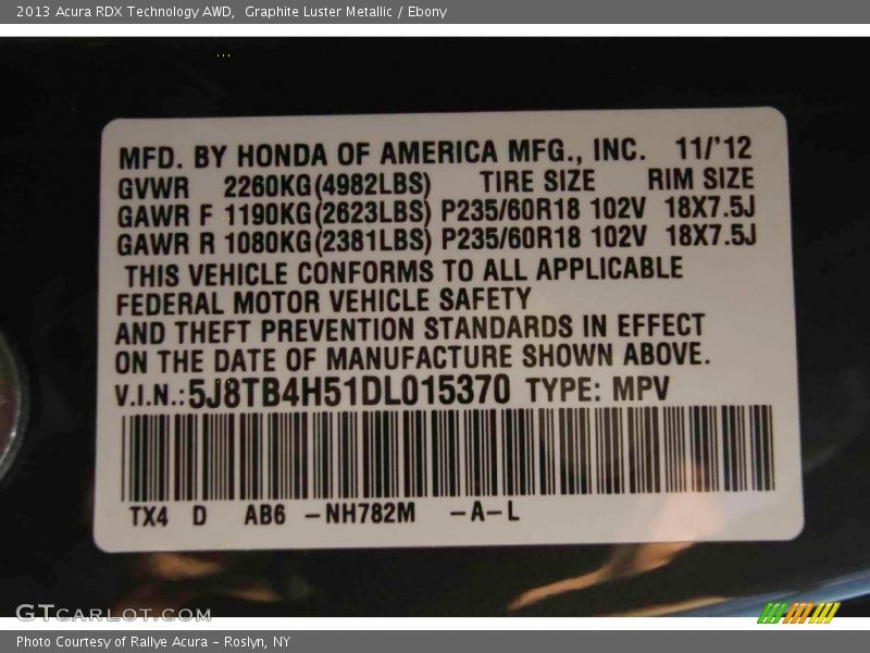 Graphite Luster Metallic / Ebony 2013 Acura RDX Technology AWD