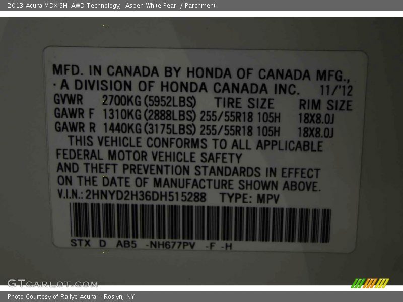 Aspen White Pearl / Parchment 2013 Acura MDX SH-AWD Technology