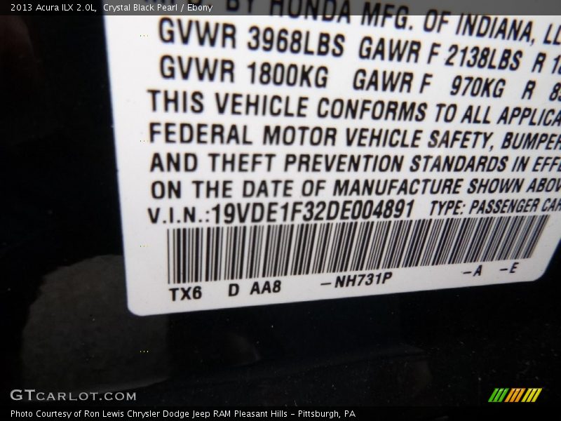 Crystal Black Pearl / Ebony 2013 Acura ILX 2.0L
