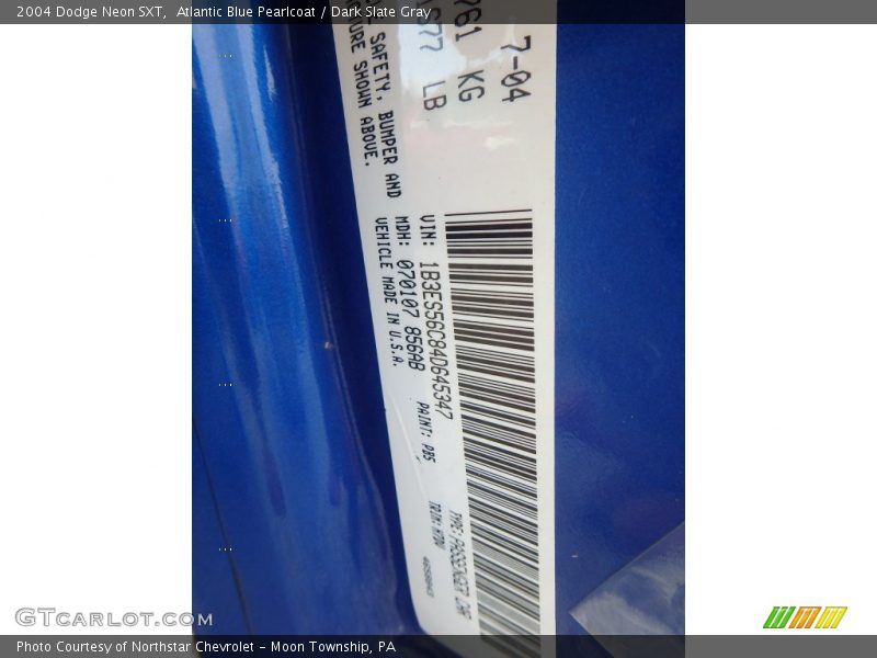 Atlantic Blue Pearlcoat / Dark Slate Gray 2004 Dodge Neon SXT