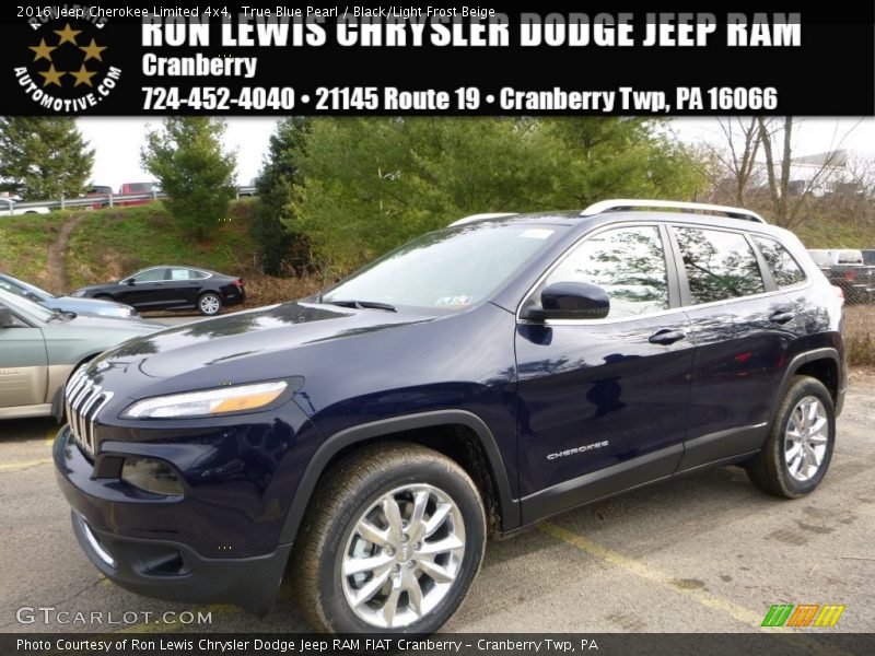 True Blue Pearl / Black/Light Frost Beige 2016 Jeep Cherokee Limited 4x4