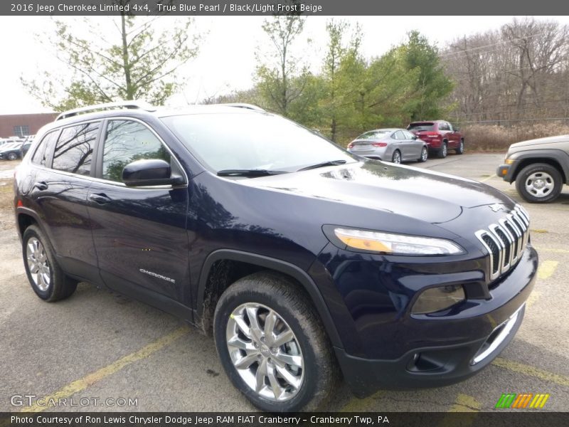 True Blue Pearl / Black/Light Frost Beige 2016 Jeep Cherokee Limited 4x4