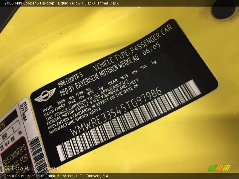 Liquid Yellow / Black/Panther Black 2005 Mini Cooper S Hardtop