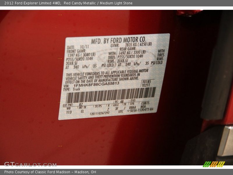Red Candy Metallic / Medium Light Stone 2012 Ford Explorer Limited 4WD