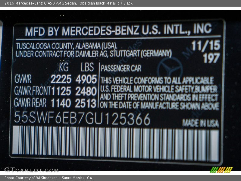 Obsidian Black Metallic / Black 2016 Mercedes-Benz C 450 AMG Sedan