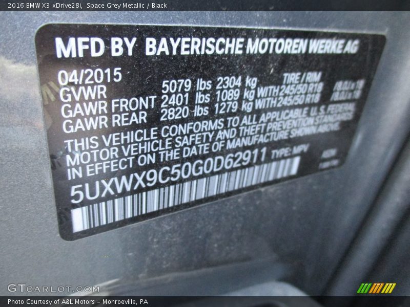 Space Grey Metallic / Black 2016 BMW X3 xDrive28i