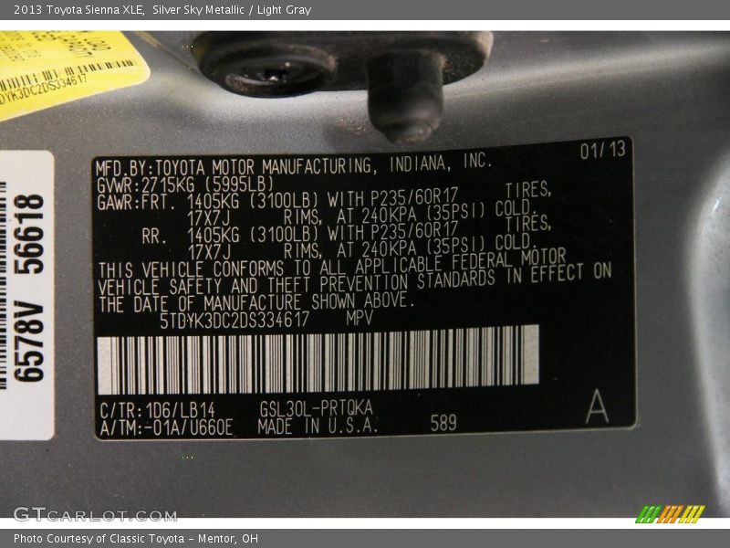 Silver Sky Metallic / Light Gray 2013 Toyota Sienna XLE