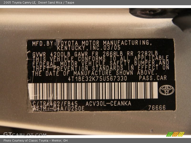 Desert Sand Mica / Taupe 2005 Toyota Camry LE