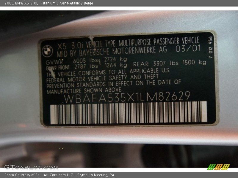 Titanium Silver Metallic / Beige 2001 BMW X5 3.0i