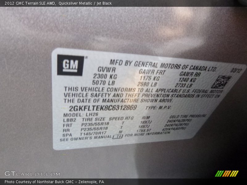 Quicksilver Metallic / Jet Black 2012 GMC Terrain SLE AWD