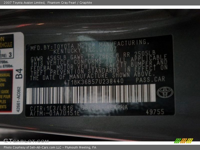 Phantom Gray Pearl / Graphite 2007 Toyota Avalon Limited