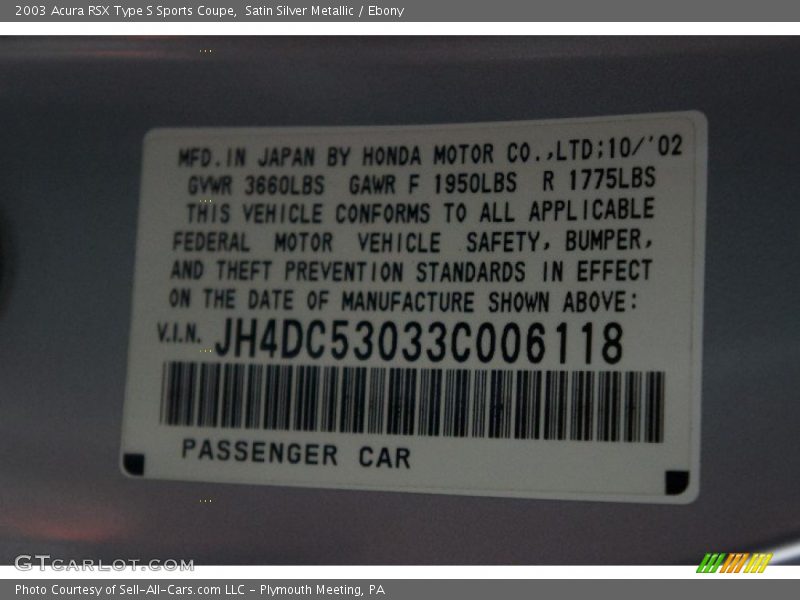Satin Silver Metallic / Ebony 2003 Acura RSX Type S Sports Coupe