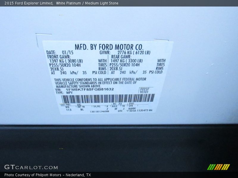 White Platinum / Medium Light Stone 2015 Ford Explorer Limited