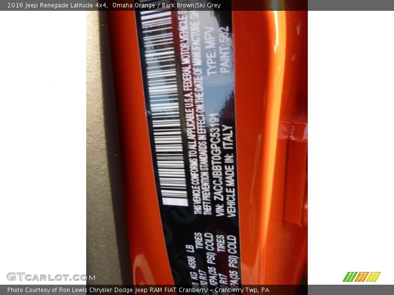 2016 Renegade Latitude 4x4 Omaha Orange Color Code 562