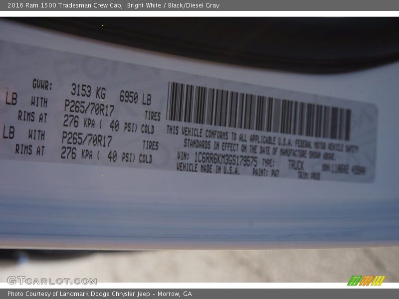 Bright White / Black/Diesel Gray 2016 Ram 1500 Tradesman Crew Cab