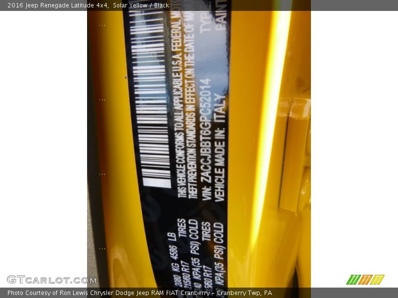 Solar Yellow / Black 2016 Jeep Renegade Latitude 4x4