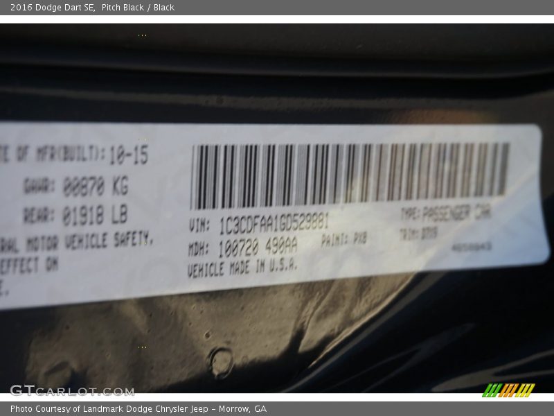 Pitch Black / Black 2016 Dodge Dart SE