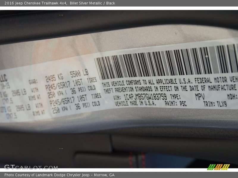 Billet Silver Metallic / Black 2016 Jeep Cherokee Trailhawk 4x4
