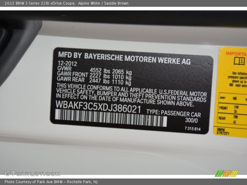 Alpine White / Saddle Brown 2013 BMW 3 Series 328i xDrive Coupe