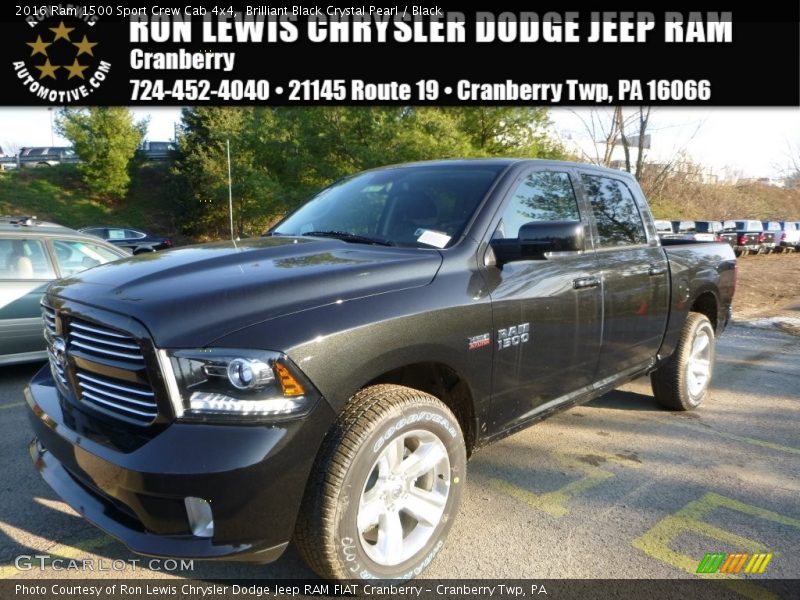 Brilliant Black Crystal Pearl / Black 2016 Ram 1500 Sport Crew Cab 4x4