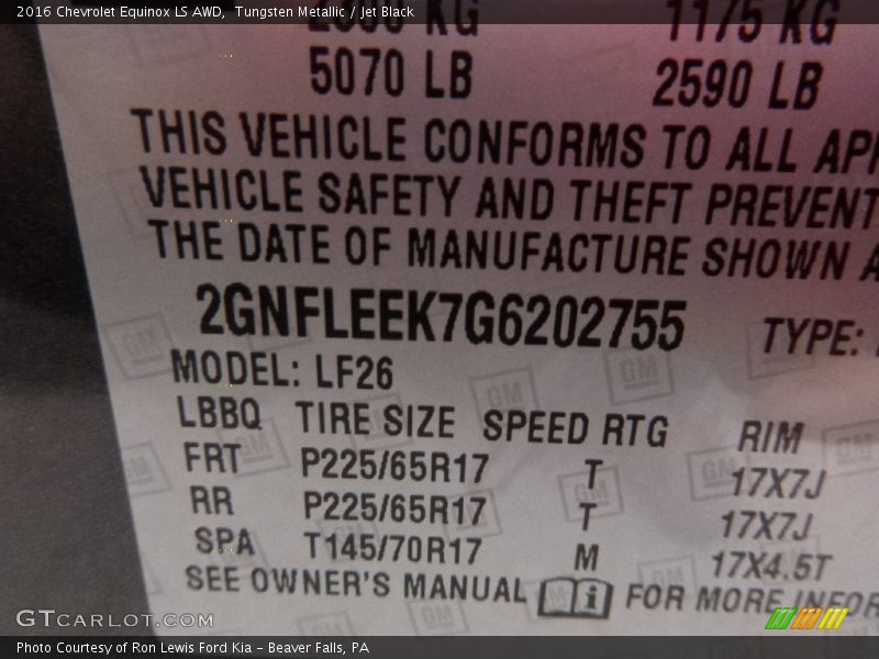 Tungsten Metallic / Jet Black 2016 Chevrolet Equinox LS AWD